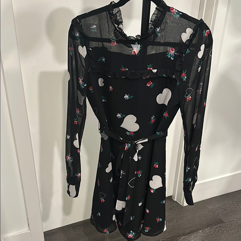 Black Floral Heart Print Dress